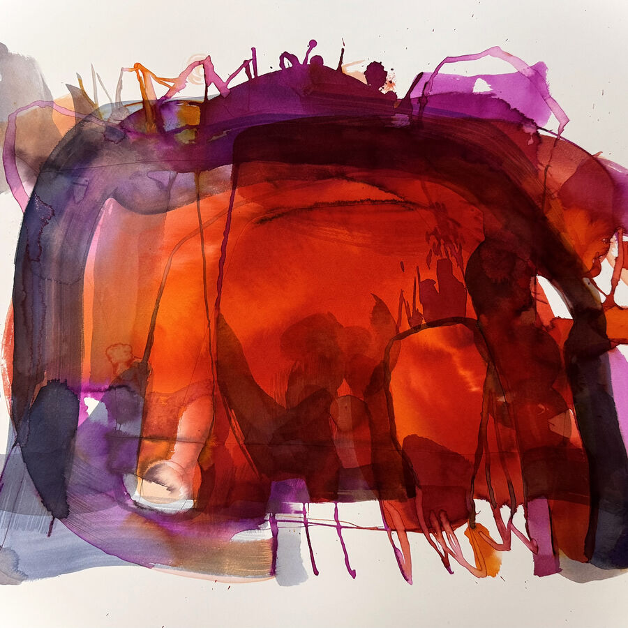 Svetlana Gradtchlieva, Reihe Inseln der Glückseligkeit: Herzraum, 2026, Tusche, Ecoline, Acryl auf Bütten, 60x80 cm